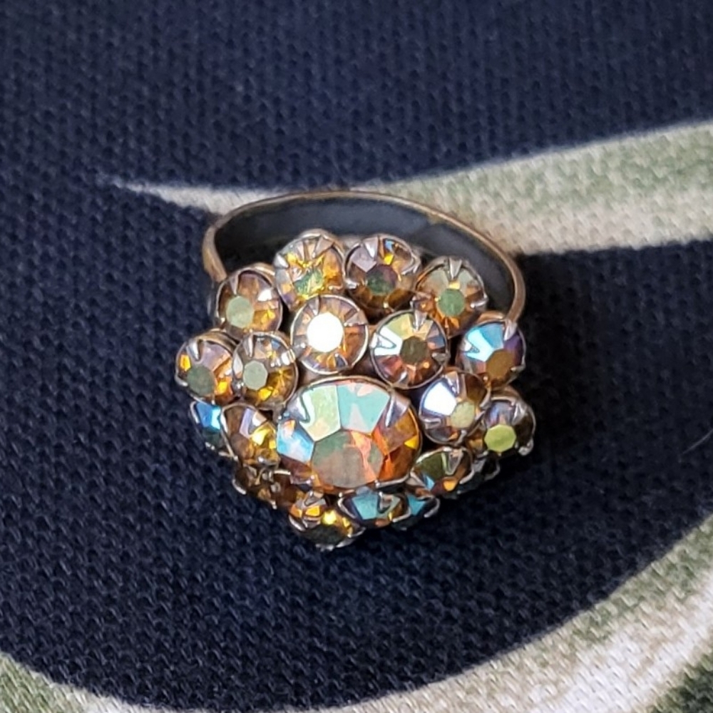 Vintage AB Rhinestone Cluster Dome Cocktail Ring - Picture 2 of 3